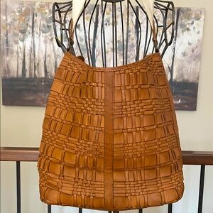 Very Fine Large Italian Woven Leather Fully Lined Tote Bag